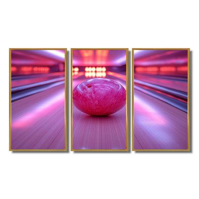 Pink And Purple Bowling Strike Celebration - Bowling Wall Art Print Set