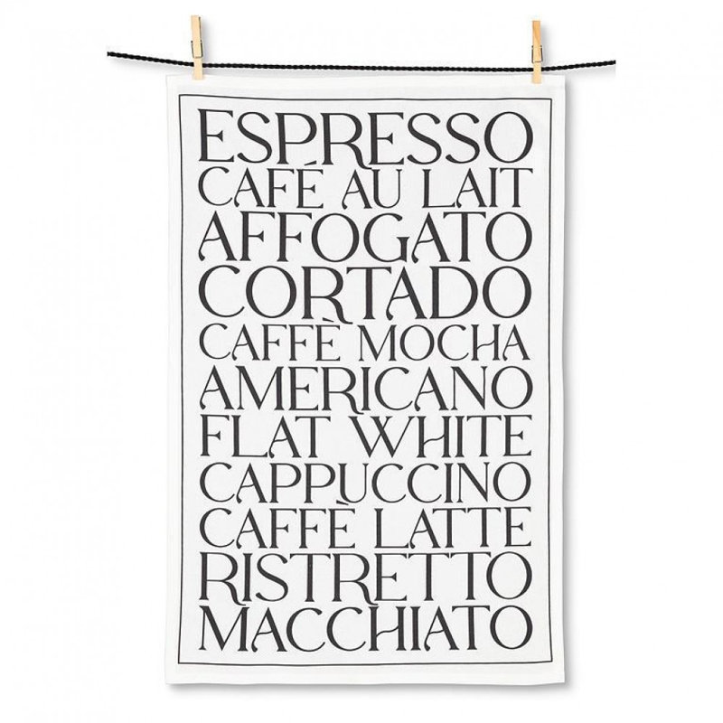 Type de café dans une serviette de thé avec texte
