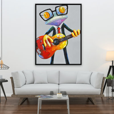Funny Frog Playing Guitar Print On Canvas