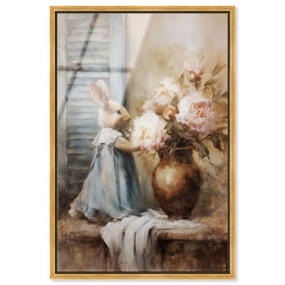 "Floral Bunny", reproduction d'art encadrée de Pâques par Art Remedy, cadre doré, 16 x 24