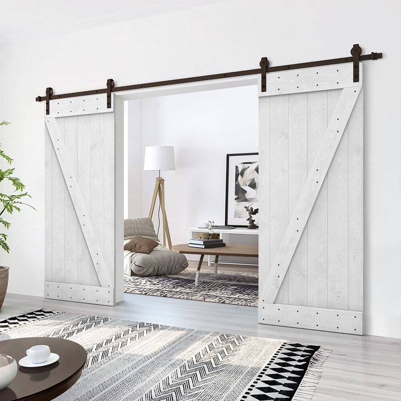 Porte de grange en bois massif lambrissé et métal, 40 po x 84 po, Blanc