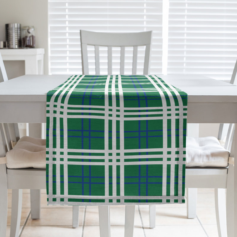 Paid Polyester Table Runner, 72" L x 16" W, Green/Blue/White