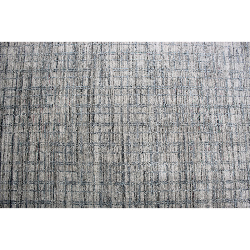 Tapis gris noué à la main de haute qualité, Rectangle 8 pi x 10 pi