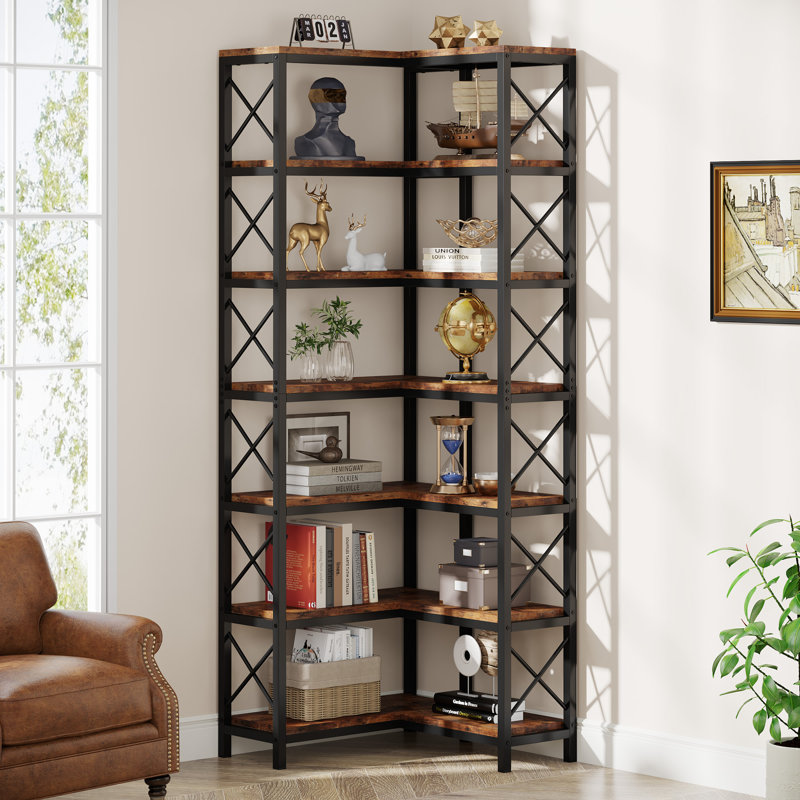 Zukowski Corner Bookcase, Rustic Brown/Black