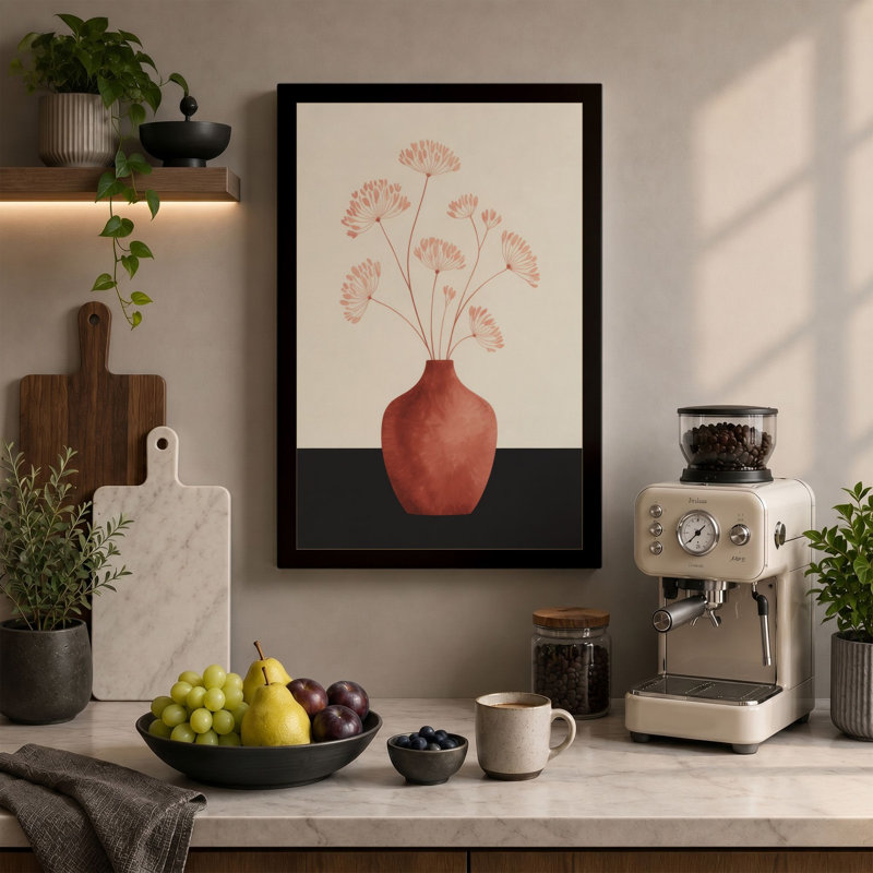 Dried Florals in Terracotta Botanical - Wrapped Canvas, 24x16 - 61.0 x 40.6 cm, Taupe Border