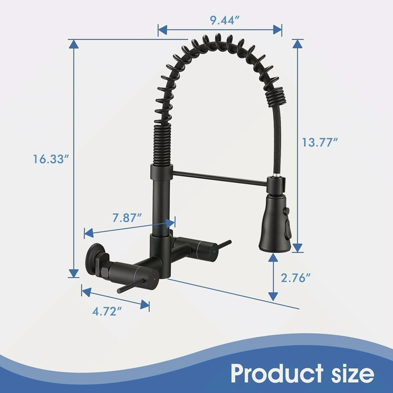 3 Functions Wall Mounted Bridge Kitchen Faucet, Matte Black