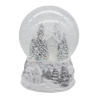 Kurt Adler Wind-Up Musical Silver & White Winter Scene Water Globe