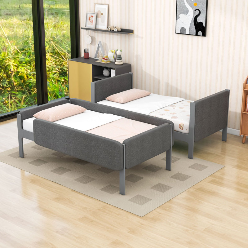 Lit superposé rembourré avec barrières de sécurité, Gris