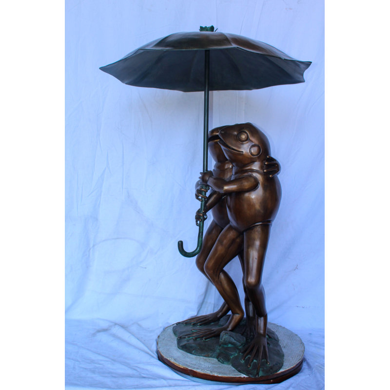 Fontaine en bronze, deux grenouilles avec parasol, collection Nifao, 33 po x 33 po x H 51 po