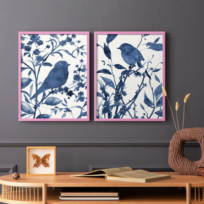 «Bluebird Silhouette I», reproduction encadrée de qualité supérieure - prête à être accrochée - aucun clou requis - aucun clou requis