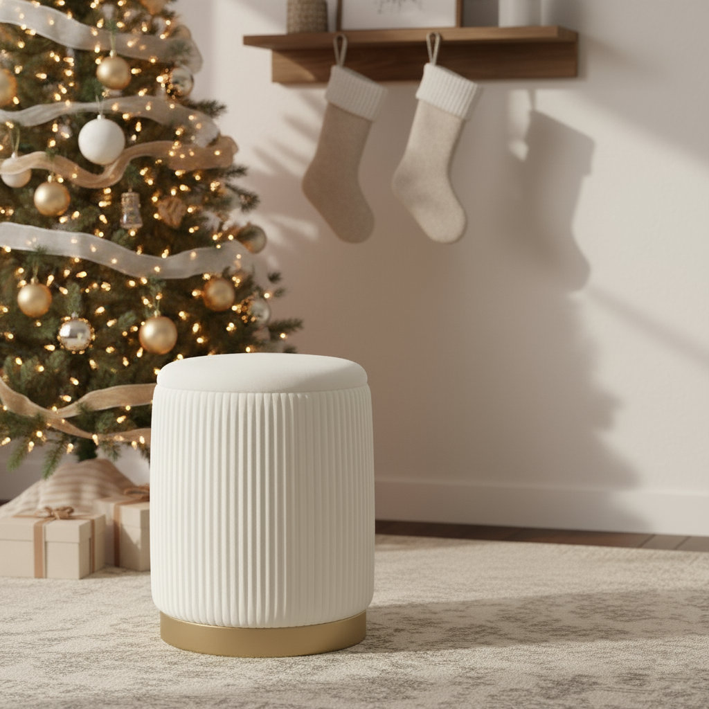 Round Ottoman Vanity Stool with Storage Ivy Bronx Seat 