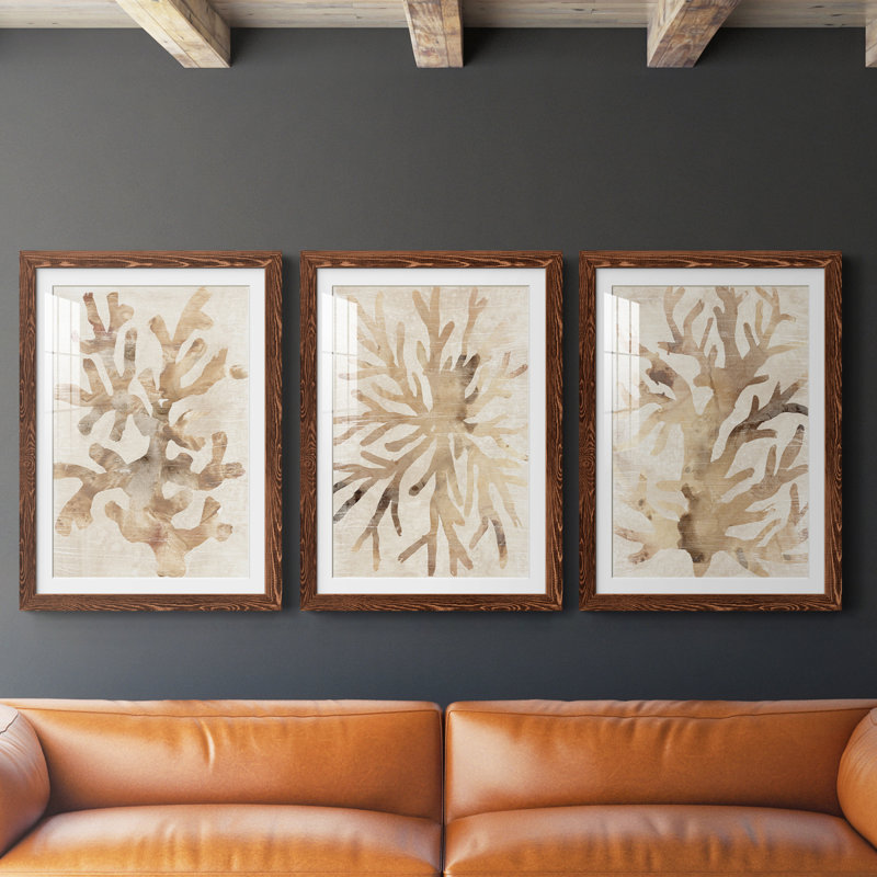 Parchment Coral I - ensemble de 3 reproductions de cadres photo, Érable, H 37,5 po x l 82,5 po x P 1,5 po