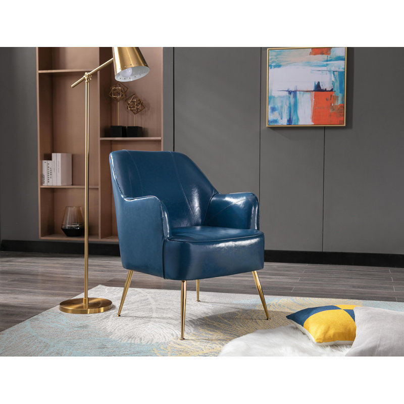 Deckland Naglee 26.4" Wide Club Accent Chair, Blue Faux Leather