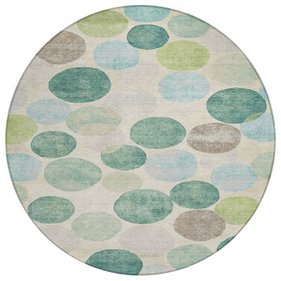 Machine Washable Indoor/Outdoor Xhevrie Teal Rug