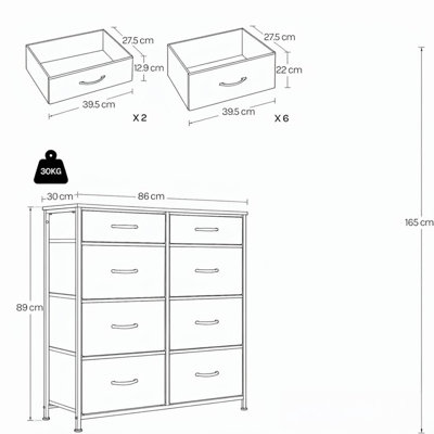 86 cm W Chest of 8 Drawers