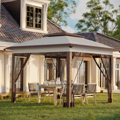 Outsunny 12' X 12' Pop Up Canopy Tent With Netting And Carry Bag, Instant Sun Shelter With 137 Sq.Ft Shade, Tents For Parties, Height Adjustable, For Outdoor, Garden, Patio