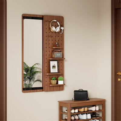 Miroir mural pleine longueur, miroir corps entier avec tablette, miroir corps entier avec crochet Miroir mural avec panneau multifonctionnel, chambre / salon / entrée (47,6 x 15,7 po)