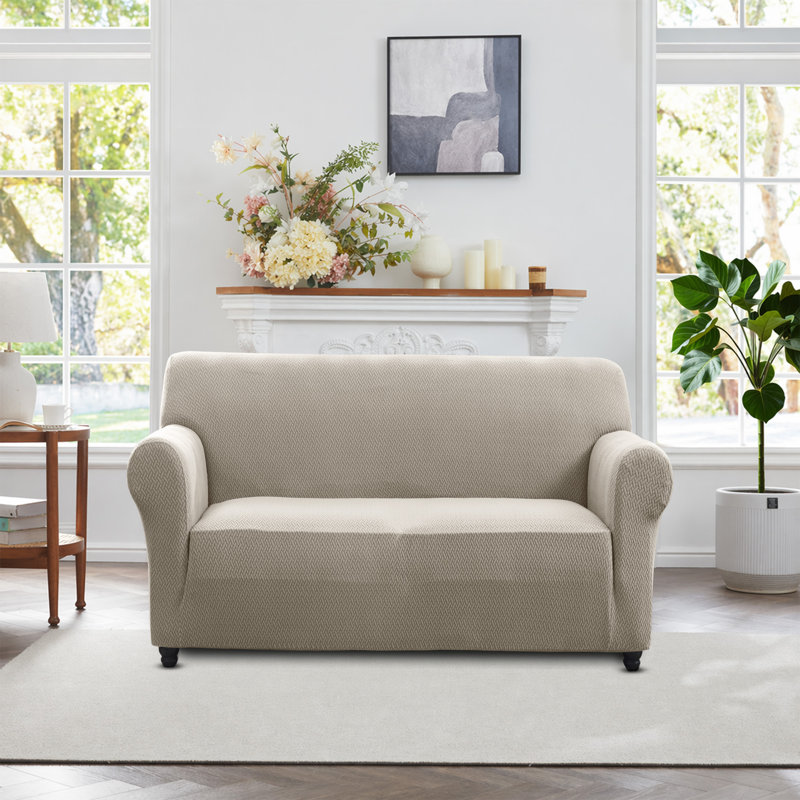 Premium Quality Spandex Sofa Cover Elastic Slipcover Soft Washable Couch Protector 2 Seater, Beige
