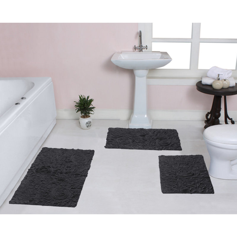 Tapis de bain 100% coton touffetés à la main Homeka Weavers Franciska (ensemble de 3), Gris