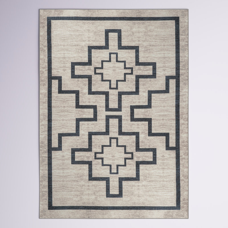 Tapis ivoire / gris foncé Edmonia, Rectangle 7 pi 10 po x 10 pi