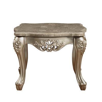 Ewan Transitional 32"L Square End Table with Marble Top in Champagne