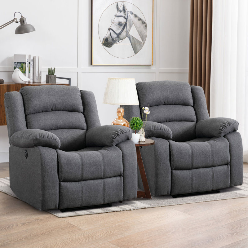 37.1" W Microfiber Power Recliner, Gray