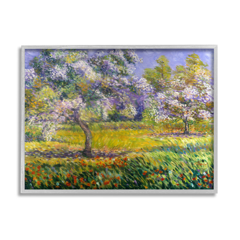 Printemps, arbres en fleurs sur bois, H 11 po x l 14 po x P 1,5 po, Estampe numérique Farmhouse