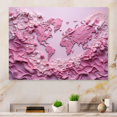" Pink Whimsical Waters World Map " Print