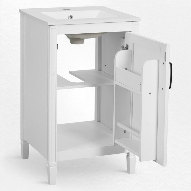 20" Single Bathroom Vanity With Ceramic Top, White