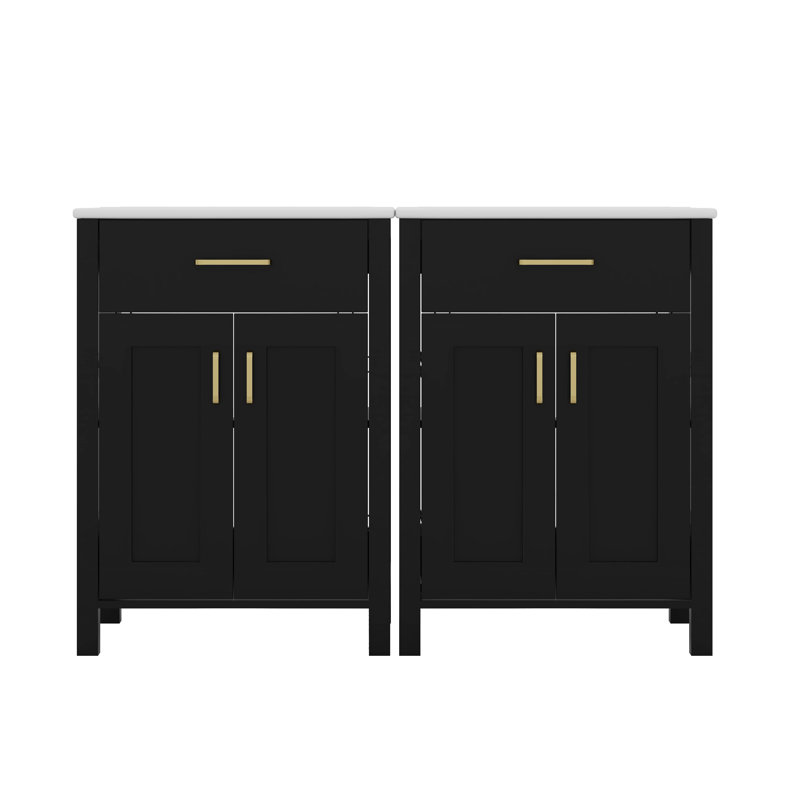 Meuble-lavabo double 48 po en bois avec tiroirs basculants 48 po, Noir