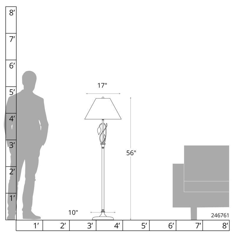 Lampe sur pied en fer forgé, Platine rétro, Naturel Anna