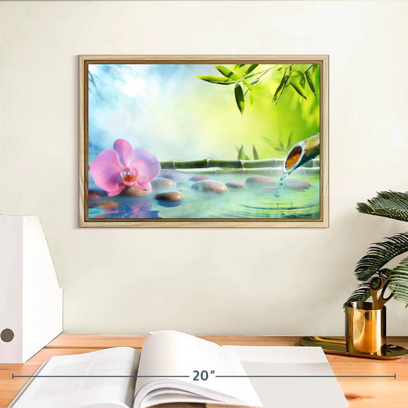 Orchidée japonaise, Cadre flottant en bois naturel, 13 po x 9 po