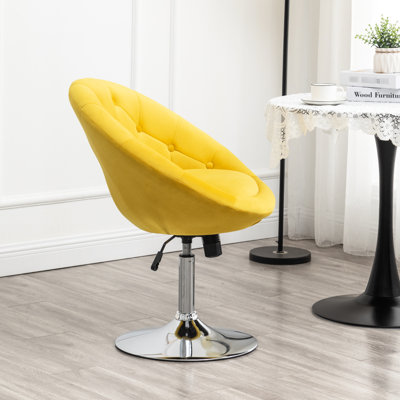 360-Degree Rotatable Chair In Yellow Velvet With Upholstery And Support Accent Swivel Function Hydraulic Base, Soft Upholstery, 28.28"W X 24"D 32"-38.25"H