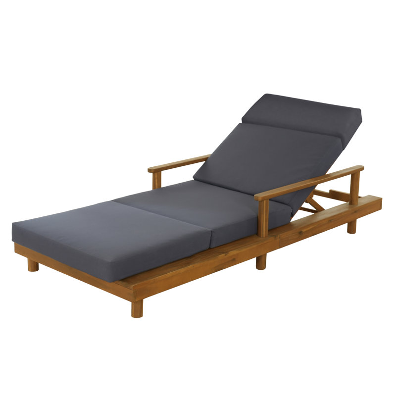 Chaise longue d'extérieur en bois d'acacia Metairie avec dossier et coussin réglables à 3 positions, Gris foncé