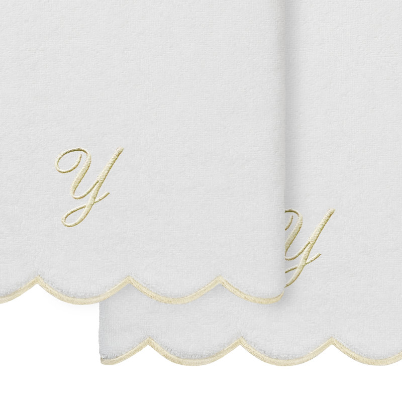 Ensemble de serviettes de bain personnalisées 100% coton turque 2 pièces Linum Home Textiles ADORNIA, Y, Blanc / beige