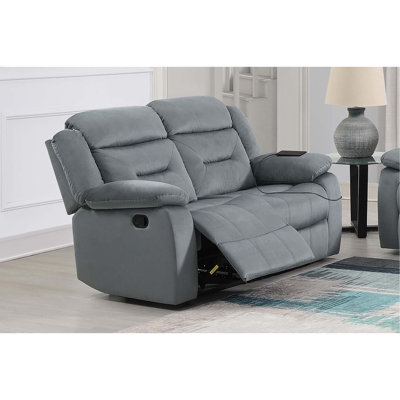 Causeuse manuelle 1pc Accoudoirs moelleux Dossier capitonné horizontal Port USB Finition gris foncé Mobilier de salon principal
