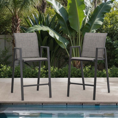 Outdoor Bar Stools Set of 2, Metal BarStools with High Back and Armrest,All-Weather Patio Bar Height Chairs for Balcony Bar, Patio Bar, or Outside Bar by George Oliver
