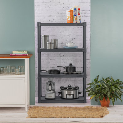 Sterilite Plastic Indoor Outdoor 4 Shelf Durable Shelving Unit, Gray