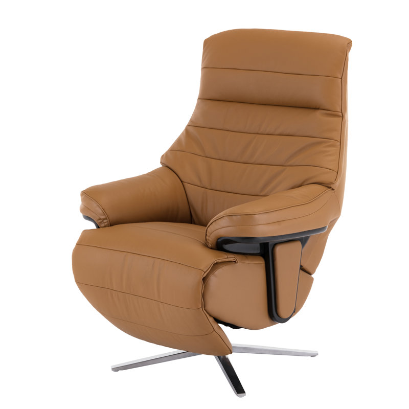 Emilis Upholstered Swivel Power Recliner, Camel Leather Match