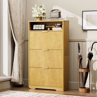 Armoire à chaussures avec rangement pour chaussures dans le vestibule avec 3 tiroirs rabattables, grand support à chaussures autoportant pour vestibule, couloir. Naturel, L 31,6 po x l 9,6 po x H 54,4 po