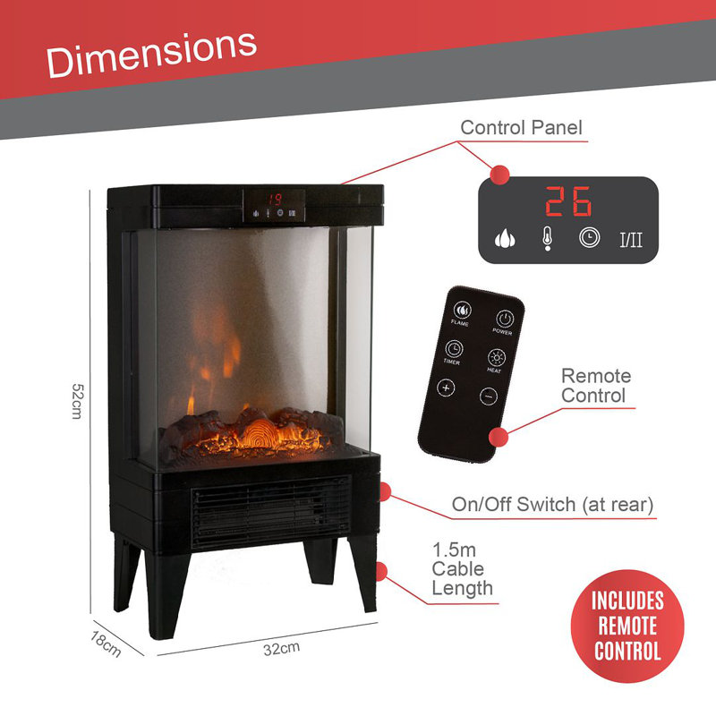 Belfry Heating Johanna 2000W 45 BTU Electrical Compact Space Heater with Adjustable Thermostat and with Digital Display