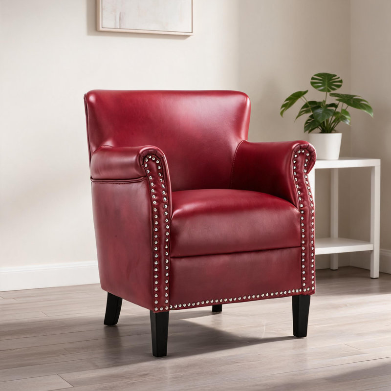 Fauteuil club classique à finition bleue sans assemblage requis, Rouge