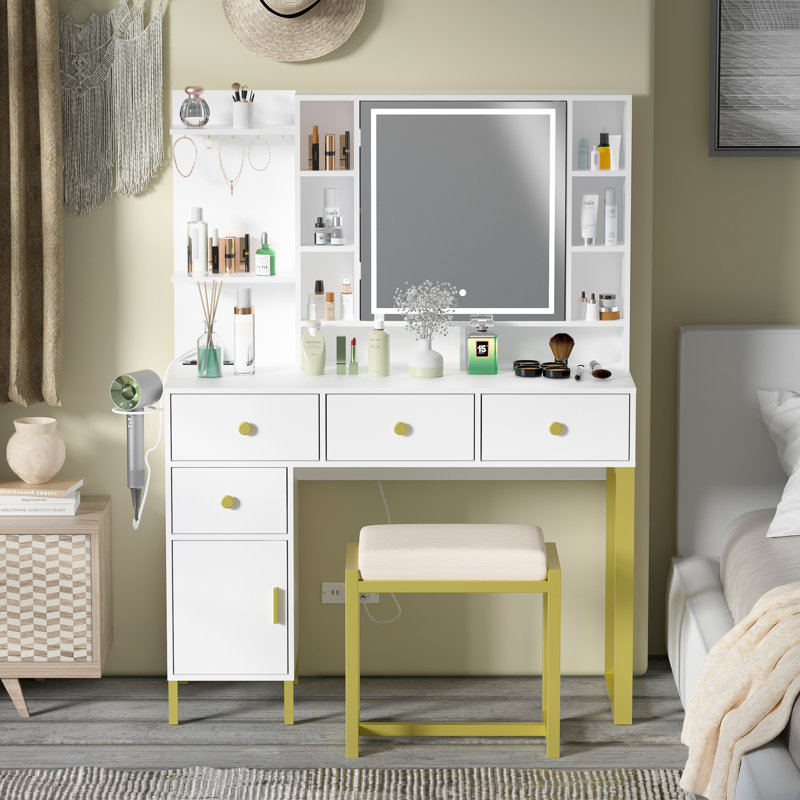 Ensemble coiffeuse avec miroir lumineux Pearletha