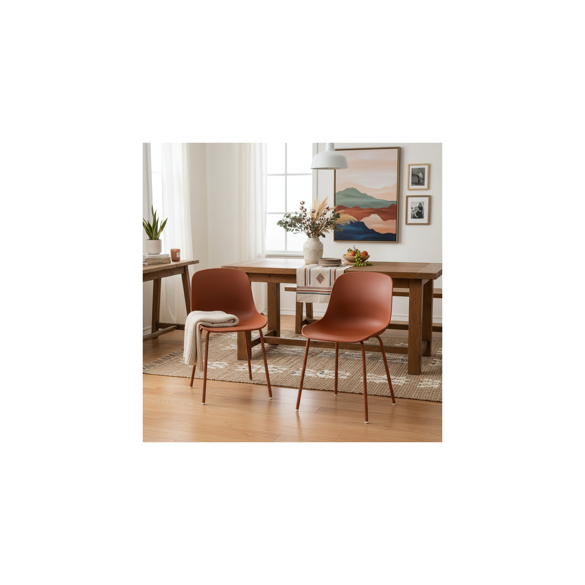 Meli Armless Dining Chairs, Brick-red