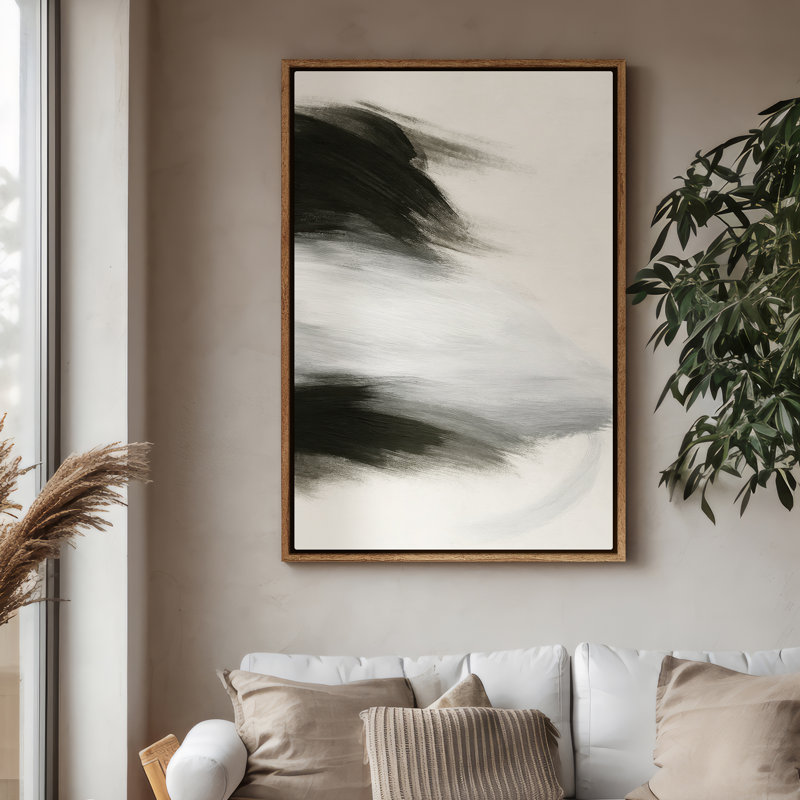 Art mural sur toile encadrée, impression de paysage abstrait noir et blanc pour chambre à coucher, H 24 po x l 16 po, Naturel