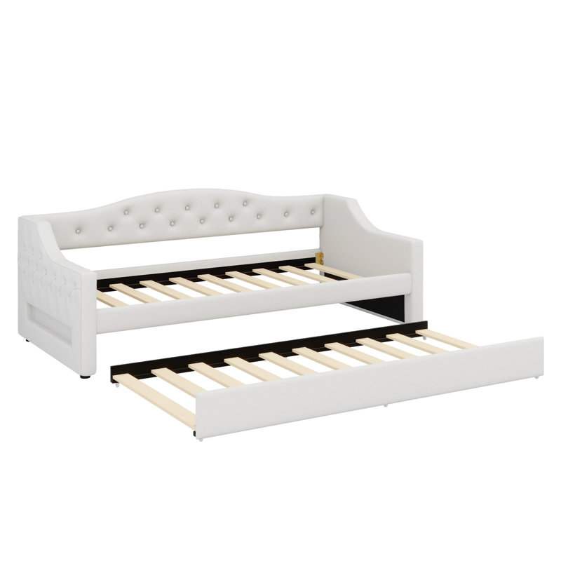 Lit de jour rembourré avec ceinture DEL et lit gigogne, Beige