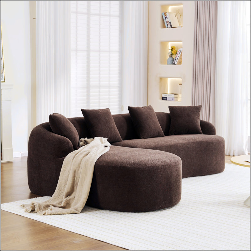 Canapé modulaire confortable en L avec méridienne incurvée, sans assemblage requis, mousse à haute densité pour le salon et la chambre à coucher