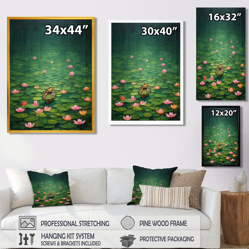 Dériveur flottant sur rivière rose, Cadre flottant noir, H 20 po x l 12 po