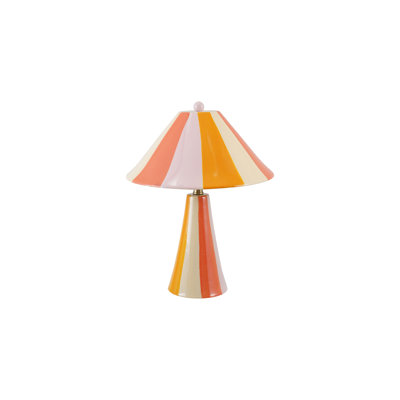 Hand‑Painted Stoneware Striped Table Lamp with Inline Switch