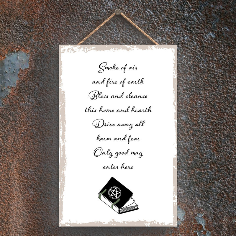 Witch Spell Wooden Plaque, White, 18.5cm H x 12cm W x 0.9cm D